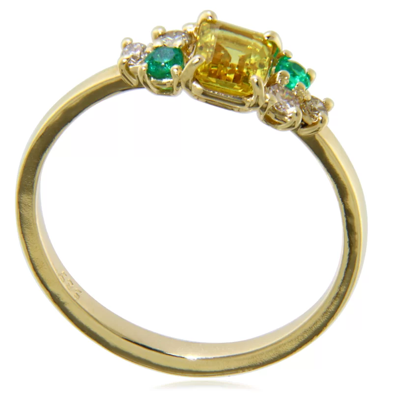 Inel Aur 14k Safir Galben Smaralde Diamante Naturale - Vibrant si Rafinat