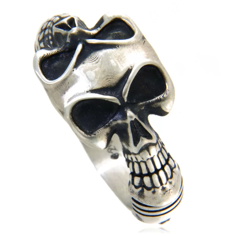 Inel Barbatesc Argint 925 Oxidat Twin Skulls - Forta si Atitudine