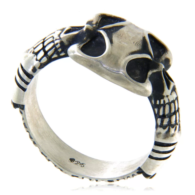 Inel Barbatesc Argint 925 Oxidat Twin Skulls - Forta si Atitudine