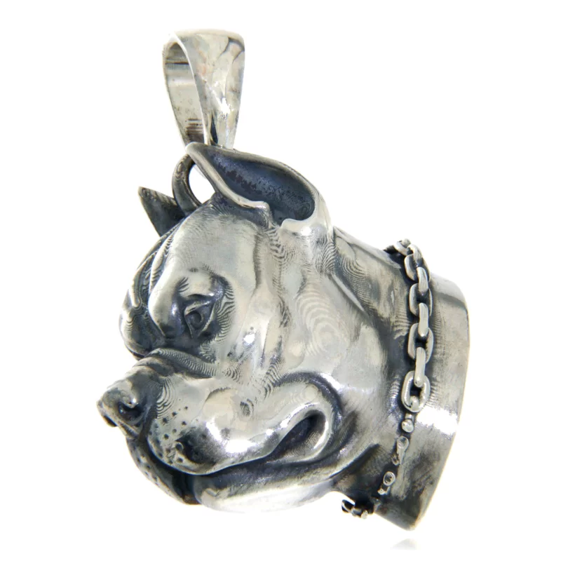 Pandantiv Argint 925 Oxidat Pitbull Head - Forta si Atitudine