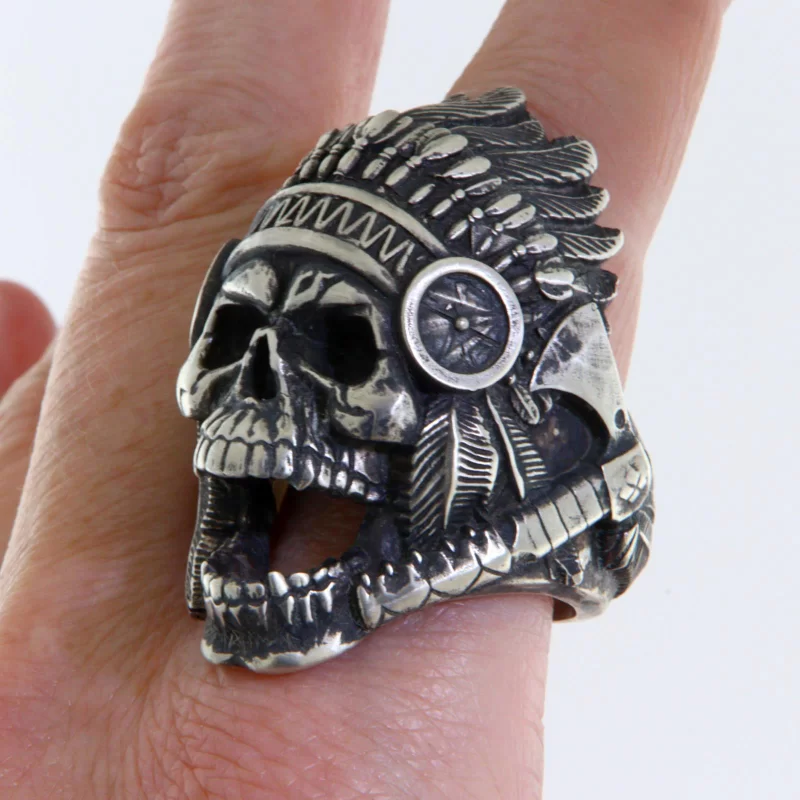 Ghiul Masiv Argint 925 Oxidat Tomahawk Skull Native American - Spirit Razboinic