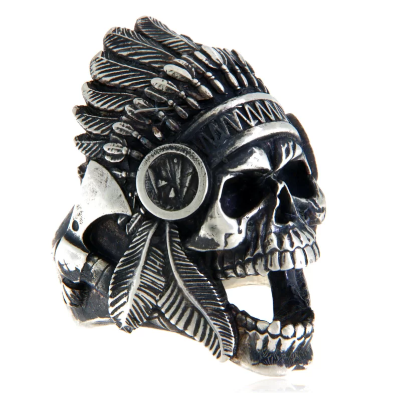 Ghiul Masiv Argint 925 Oxidat Tomahawk Skull Native American - Spirit Razboinic