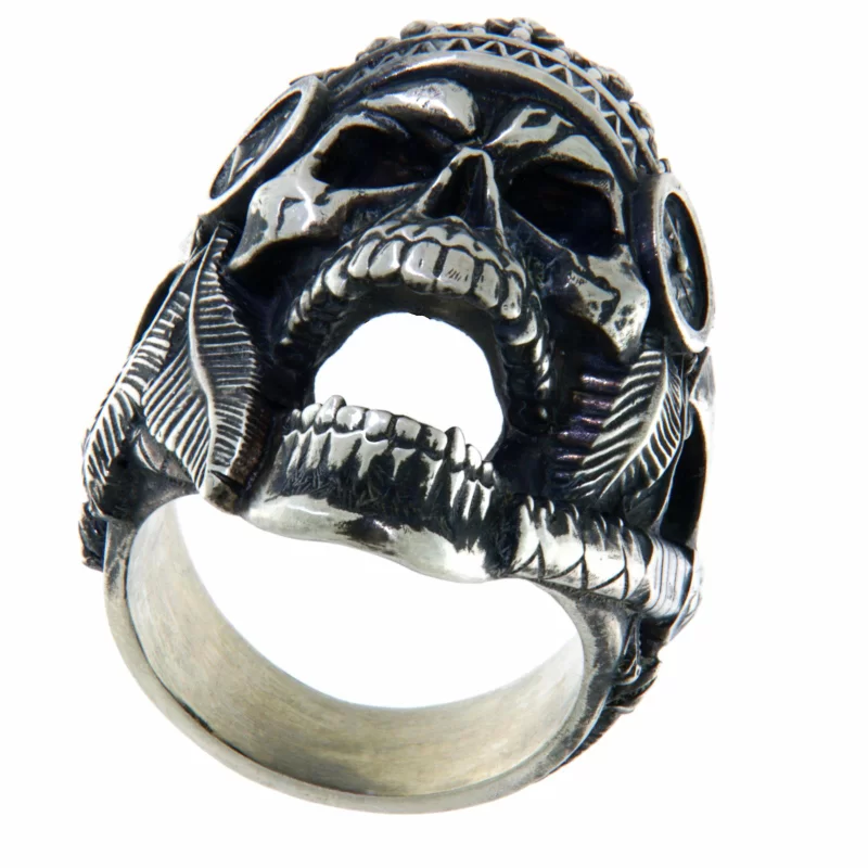Ghiul Masiv Argint 925 Oxidat Tomahawk Skull Native American - Spirit Razboinic