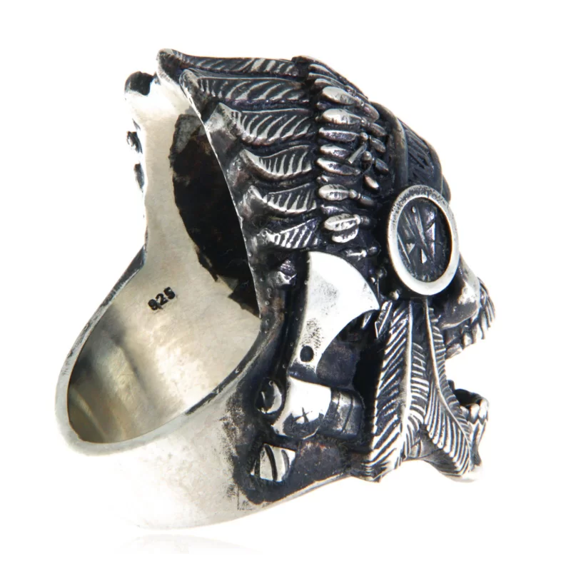 Ghiul Masiv Argint 925 Oxidat Tomahawk Skull Native American - Spirit Razboinic