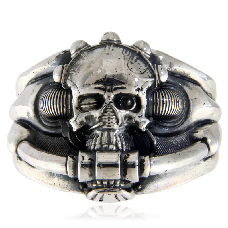 Ghiul Barbatesc Argint 925 Oxidat Cyberpunk Robot Skull - Futurism si Forta
