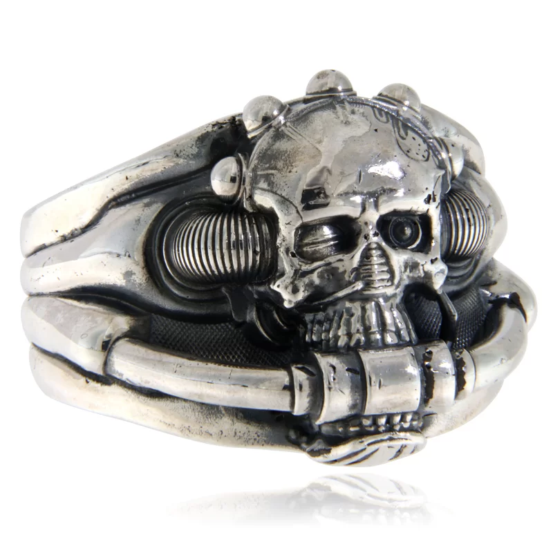 Ghiul Barbatesc Argint 925 Oxidat Cyberpunk Robot Skull - Futurism si Forta