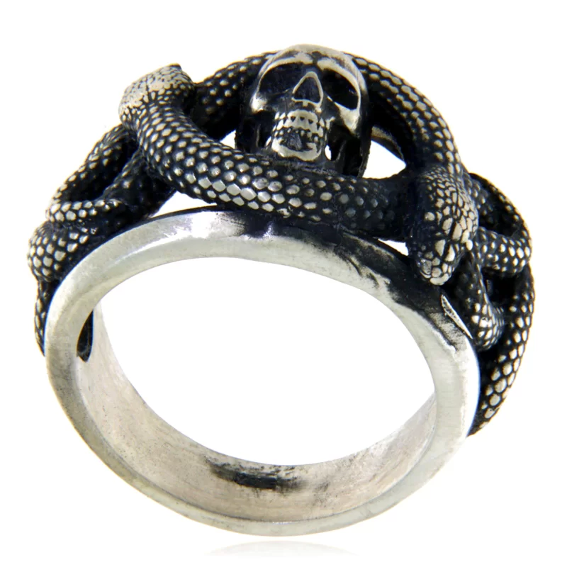 Inel Barbatesc Argint 925 Oxidat Vintage Gothic Double Headed Snake Skull