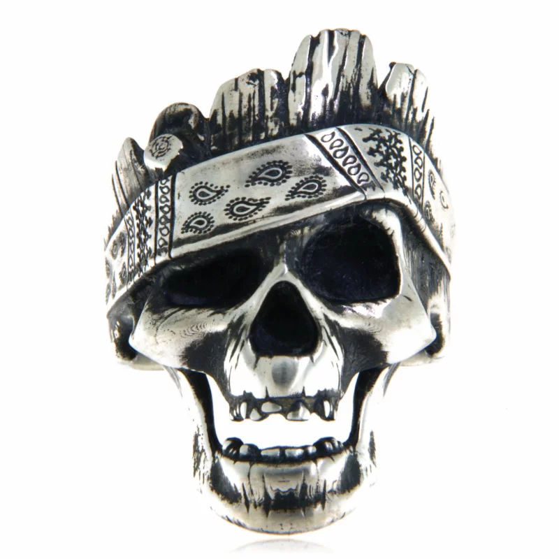 Inel Masiv Barbatesc Argint 925 Oxidat Hippie Rebel Biker Skull - Simbolul Libertatii