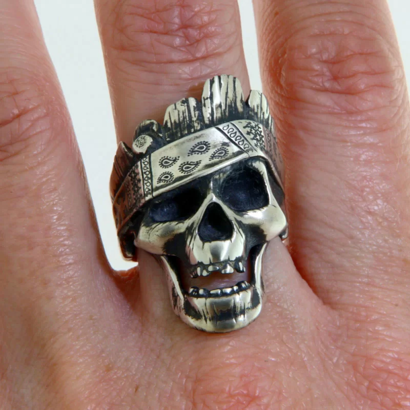 Inel Masiv Barbatesc Argint 925 Oxidat Hippie Rebel Biker Skull - Simbolul Libertatii