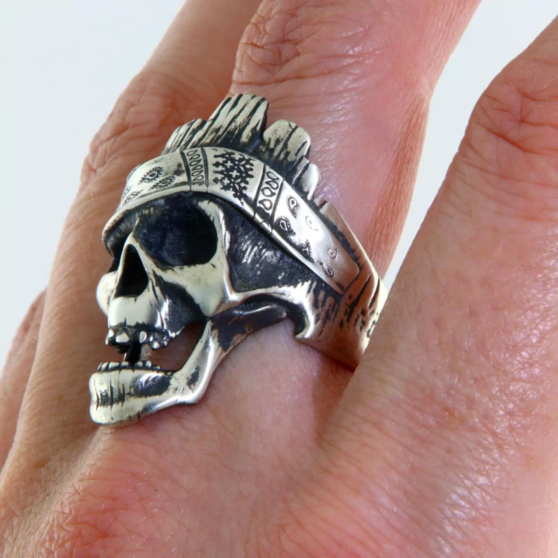 Inel Masiv Barbatesc Argint 925 Oxidat Hippie Rebel Biker Skull - Simbolul Libertatii