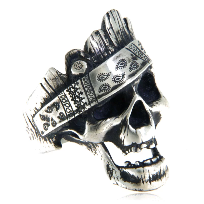 Inel Masiv Barbatesc Argint 925 Oxidat Hippie Rebel Biker Skull - Simbolul Libertatii