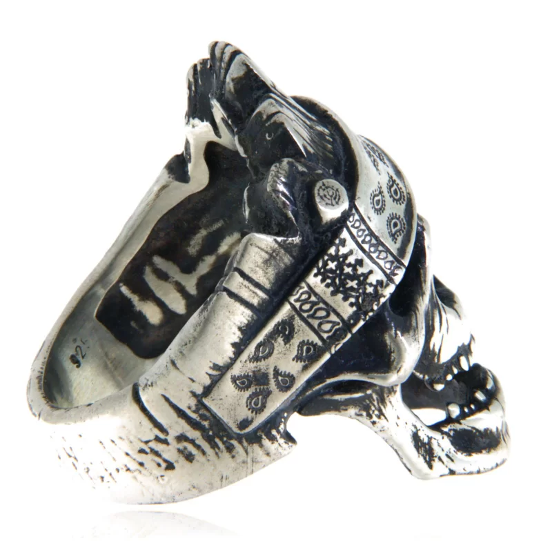 Inel Masiv Barbatesc Argint 925 Oxidat Hippie Rebel Biker Skull - Simbolul Libertatii