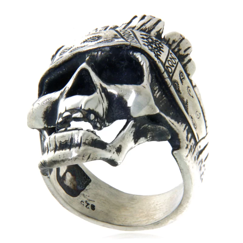 Inel Masiv Barbatesc Argint 925 Oxidat Hippie Rebel Biker Skull - Simbolul Libertatii