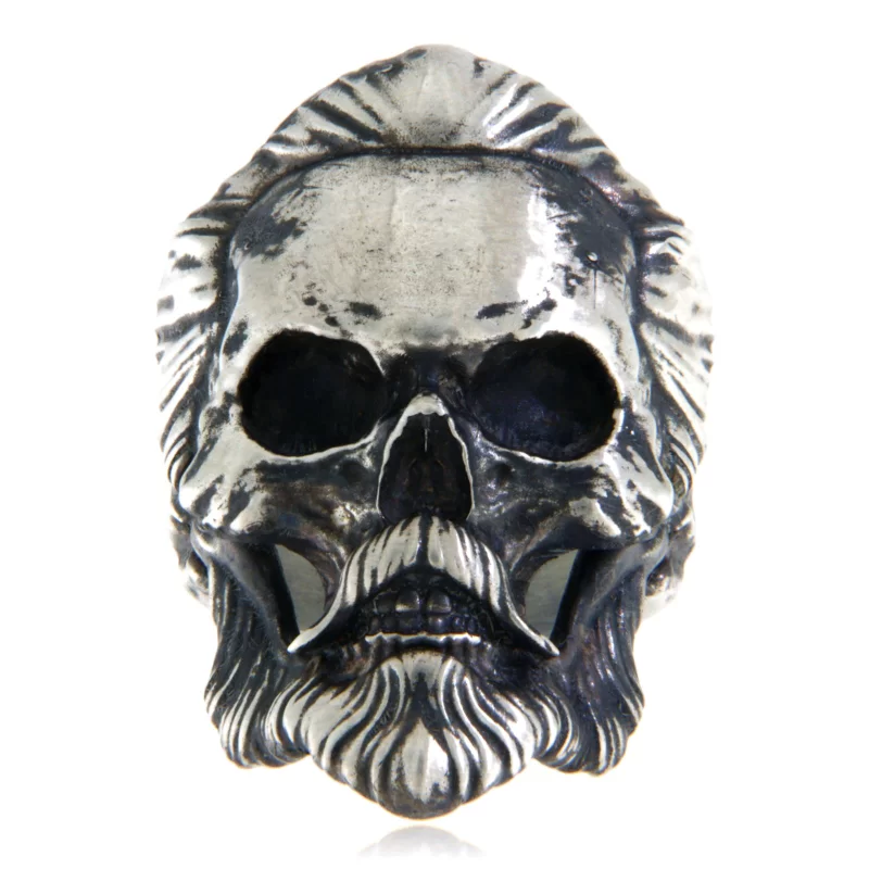 Ghiul Barbatesc Argint 925 Oxidat Bearded Slick Back Skull - Masculinitate si Stil