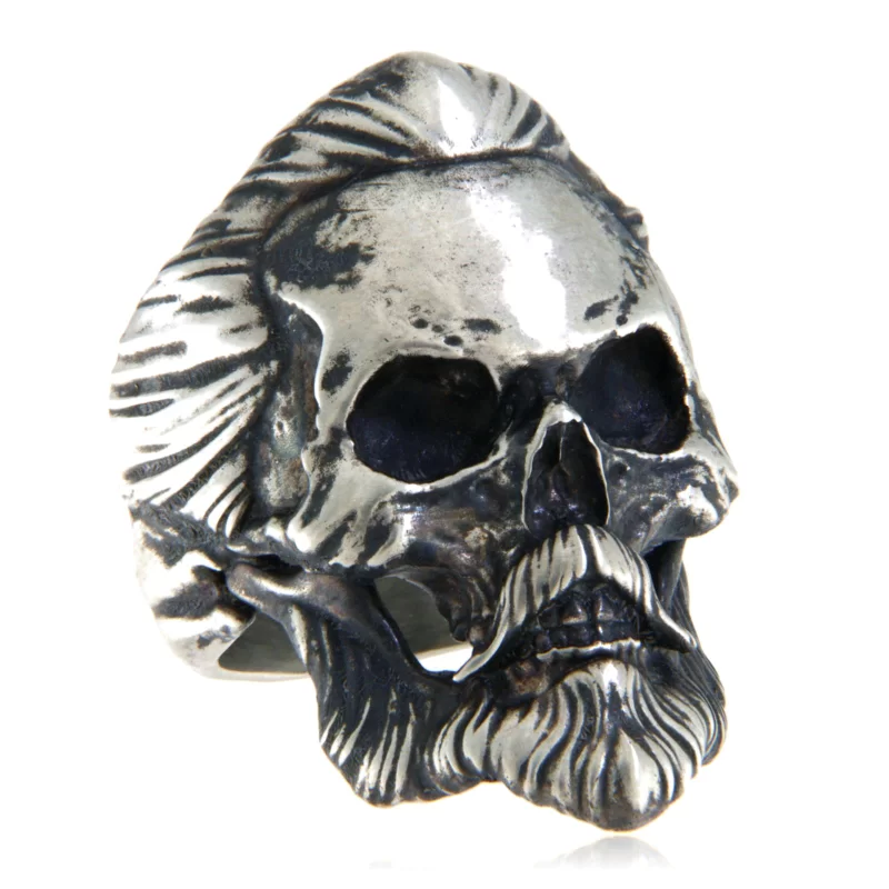 Ghiul Barbatesc Argint 925 Oxidat Bearded Slick Back Skull - Masculinitate si Stil