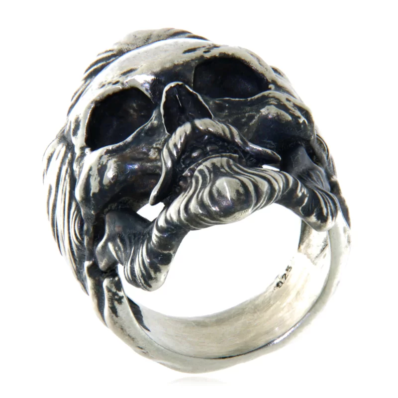Ghiul Barbatesc Argint 925 Oxidat Bearded Slick Back Skull - Masculinitate si Stil