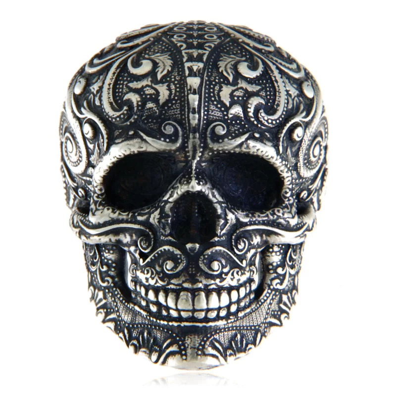 Ghiul Masiv Barbatesc Argint 925 Oxidat Craniu Baroque Skull - Putere si Eleganta