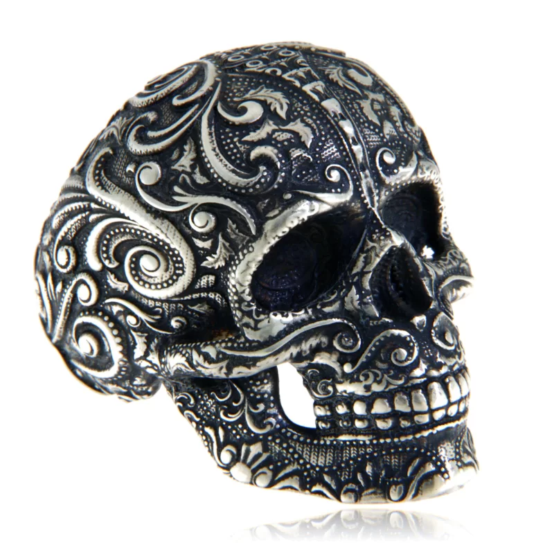 Ghiul Masiv Barbatesc Argint 925 Oxidat Craniu Baroque Skull - Putere si Eleganta
