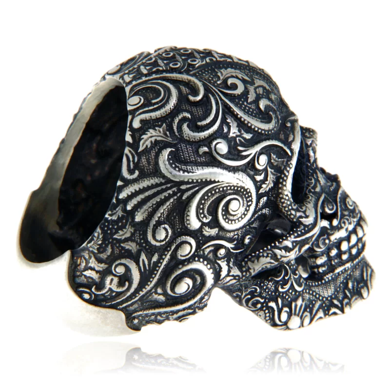 Ghiul Masiv Barbatesc Argint 925 Oxidat Craniu Baroque Skull - Putere si Eleganta