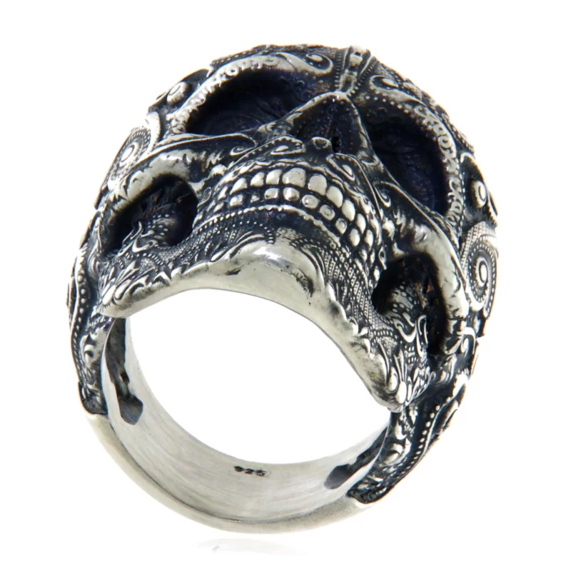Ghiul Masiv Barbatesc Argint 925 Oxidat Craniu Baroque Skull - Putere si Eleganta