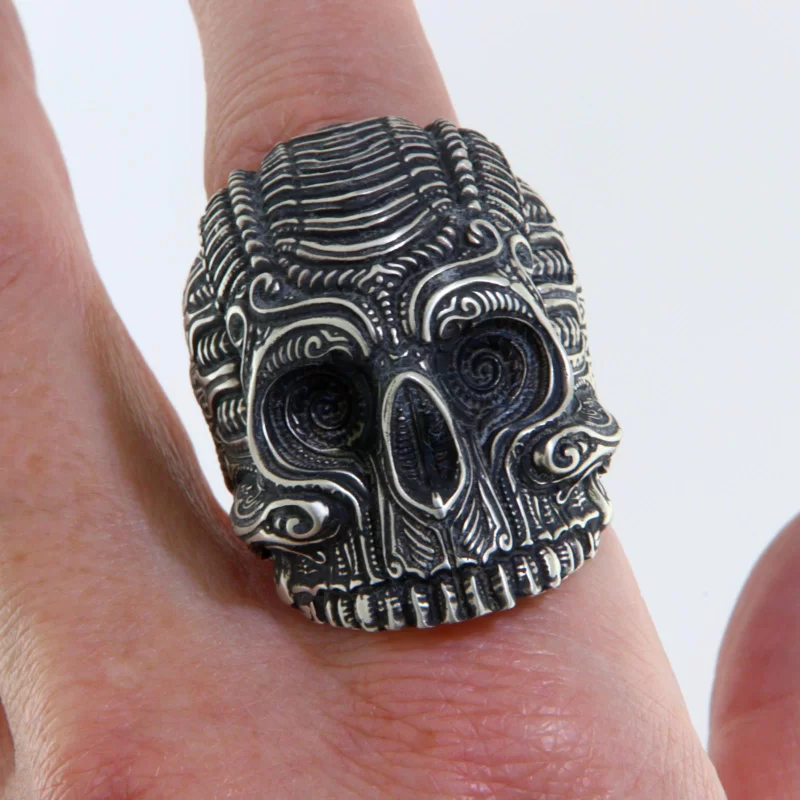 Ghiul Masiv Barbatesc Argint 925 Oxidat Aztec Skull - Forta si Mister