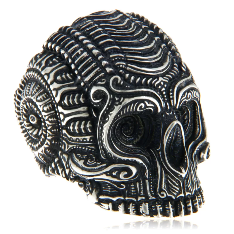 Ghiul Masiv Barbatesc Argint 925 Oxidat Aztec Skull - Forta si Mister