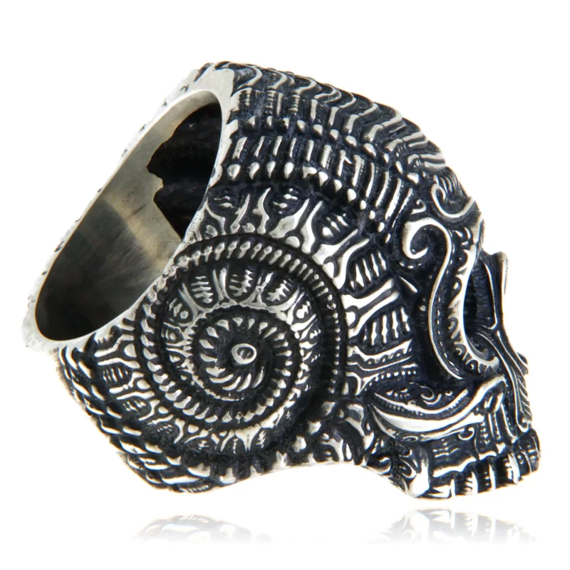 Ghiul Masiv Barbatesc Argint 925 Oxidat Aztec Skull - Forta si Mister