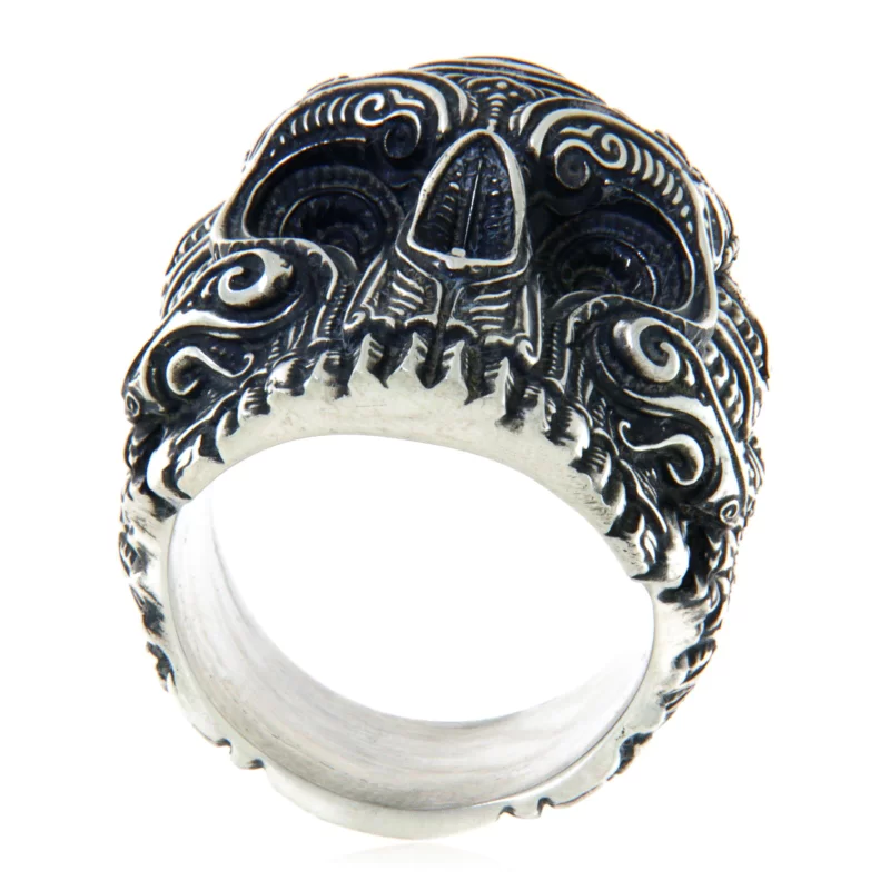 Ghiul Masiv Barbatesc Argint 925 Oxidat Aztec Skull - Forta si Mister