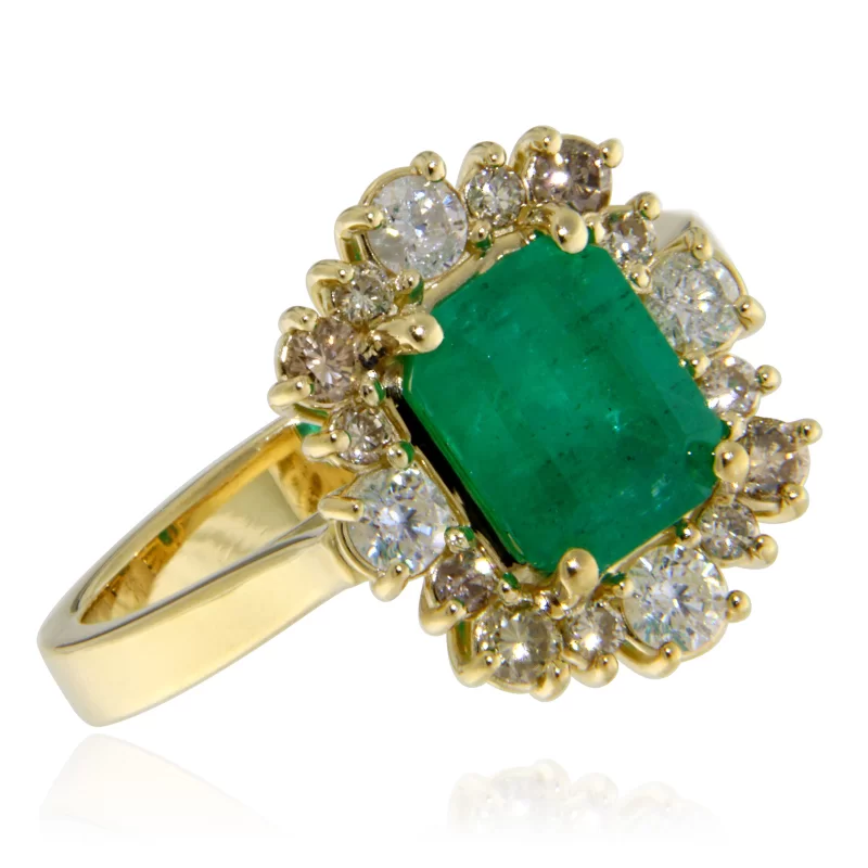 Inel Aur Galben 14 k Smarald de Zambia Diamante Naturale - Rafinament si Stralucire