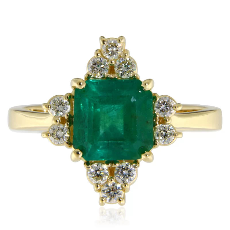 Inel Aur Galben 14 k Smarald Natural de Zambia Diamante Naturale - Frumusete Pura