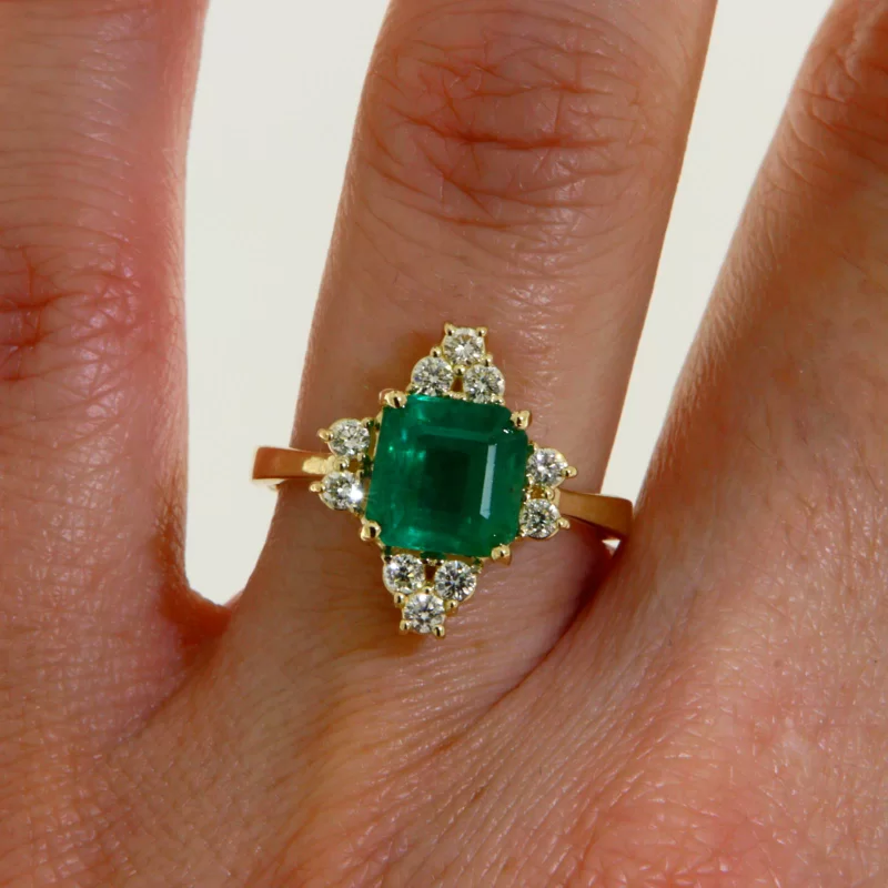 Inel Aur Galben 14 k Smarald Natural de Zambia Diamante Naturale - Frumusete Pura
