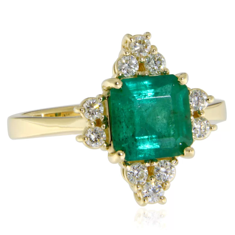 Inel Aur Galben 14 k Smarald Natural de Zambia Diamante Naturale - Frumusete Pura