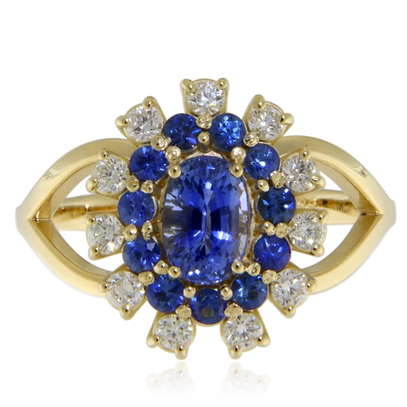 Inel Split Shank Aur Galben 14 k Safir Natural de Ceylon Diamante Naturale - Gratie si Distinctie
