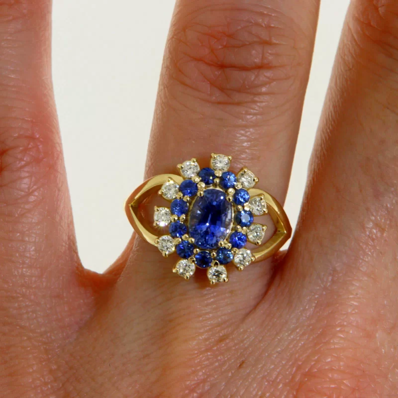 Inel Split Shank Aur Galben 14 k Safir Natural de Ceylon Diamante Naturale - Gratie si Distinctie