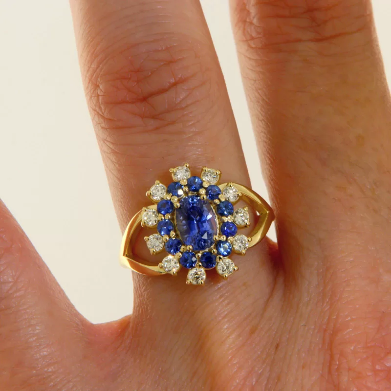 Inel Split Shank Aur Galben 14 k Safir Natural de Ceylon Diamante Naturale - Gratie si Distinctie