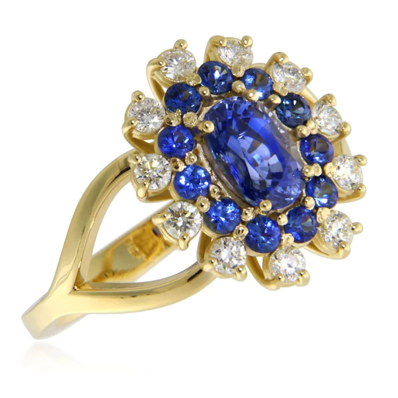 Inel Split Shank Aur Galben 14 k Safir Natural de Ceylon Diamante Naturale - Gratie si Distinctie