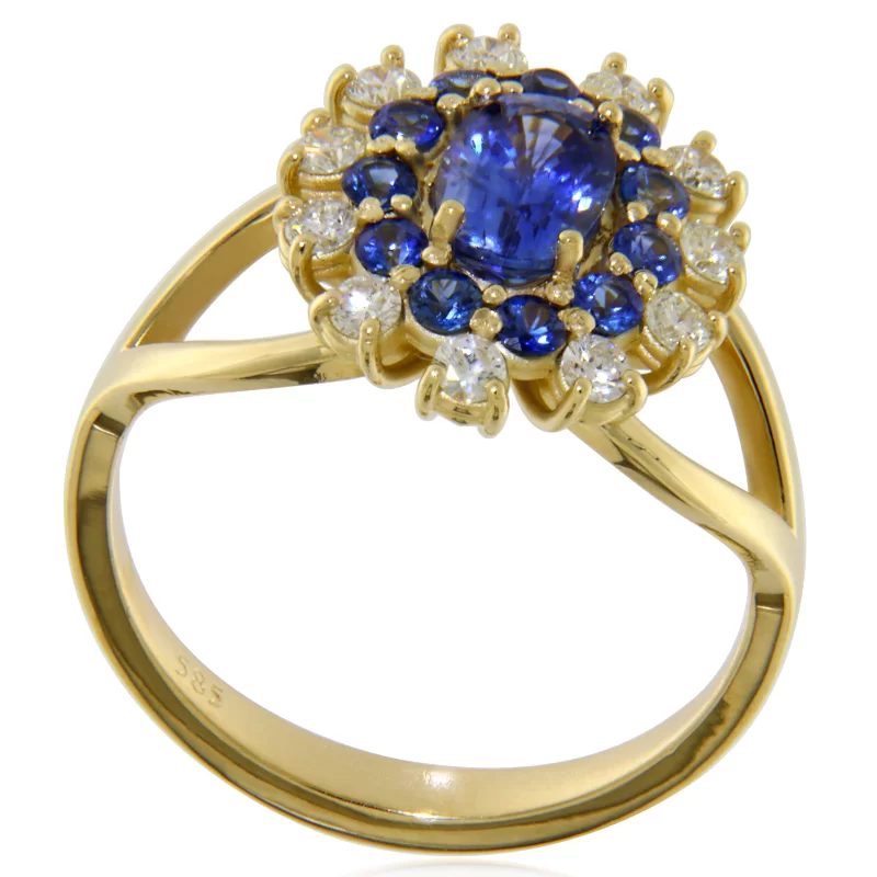 Inel Split Shank Aur Galben 14 k Safir Natural de Ceylon Diamante Naturale - Gratie si Distinctie