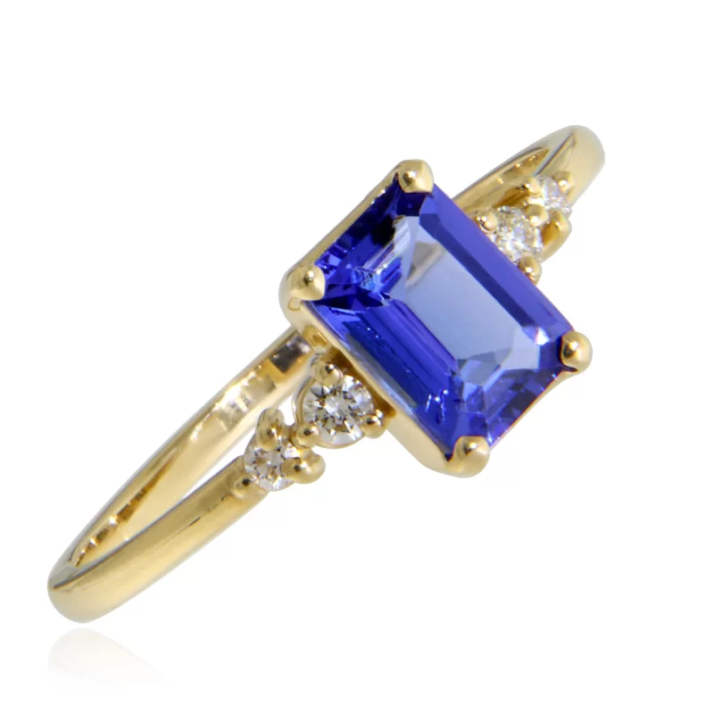 Inel Aur 14 k Galben Tanzanit Diamante Naturale - Rafinament si Farmec Subtil