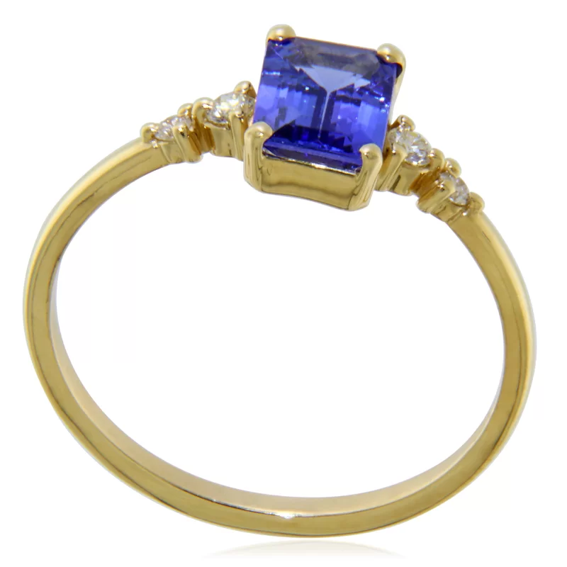 Inel Aur 14 k Galben Tanzanit Diamante Naturale - Rafinament si Farmec Subtil