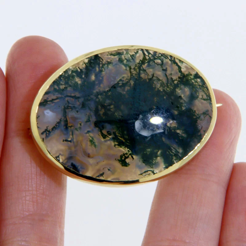 Brosa Aur Galben 14 k Agat de Muschi Natural - Natura si Armonie