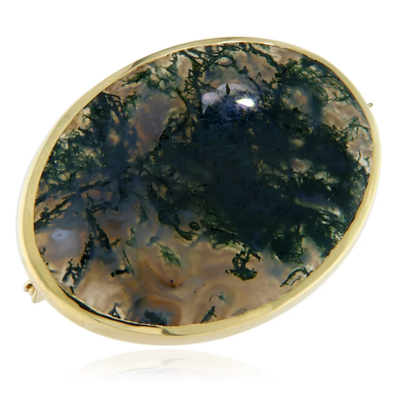 Brosa Aur Galben 14 k Agat de Muschi Natural - Natura si Armonie