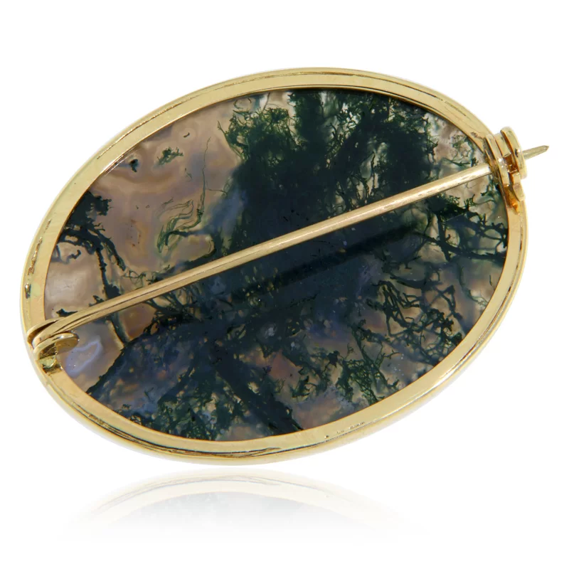 Brosa Aur Galben 14 k Agat de Muschi Natural - Natura si Armonie