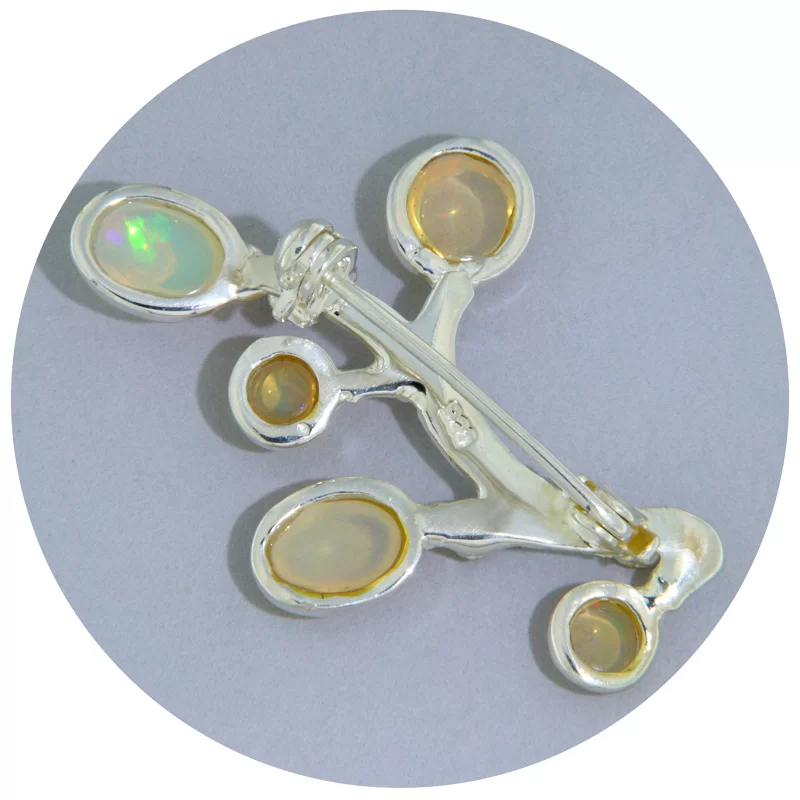 Brosa Argint 925 Accente Aurite Opal Granat Rodolit Naturale - Ramura Delicata