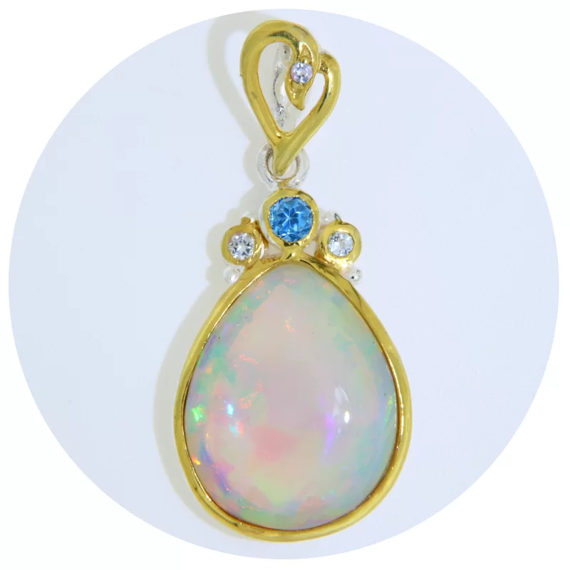Pandantiv Argint 925 Accente Aurite Opal Topaz Naturale - Straluciri Magice