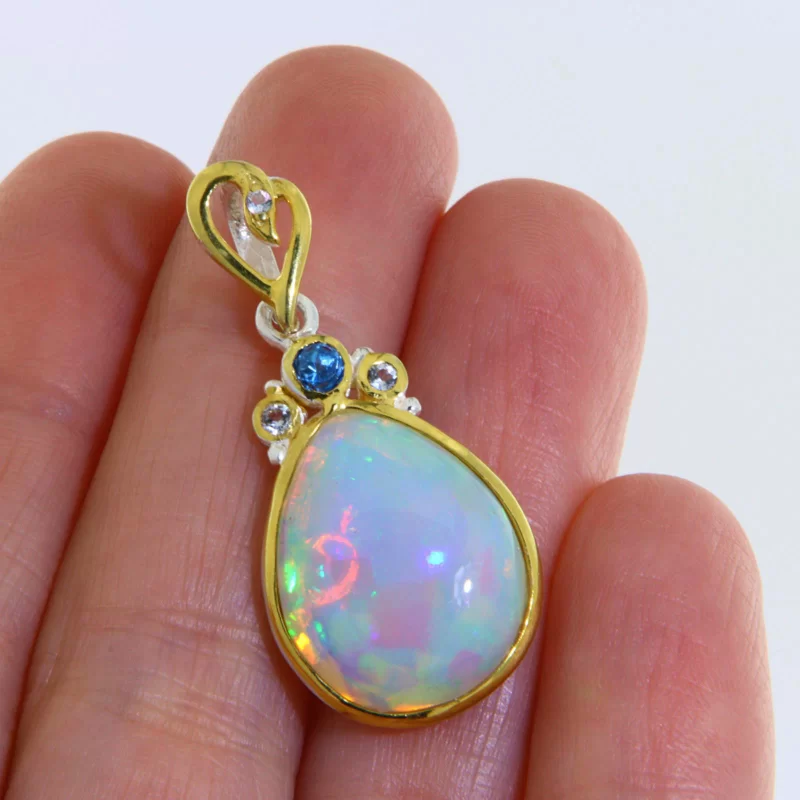 Pandantiv Argint 925 Accente Aurite Opal Topaz Naturale - Straluciri Magice