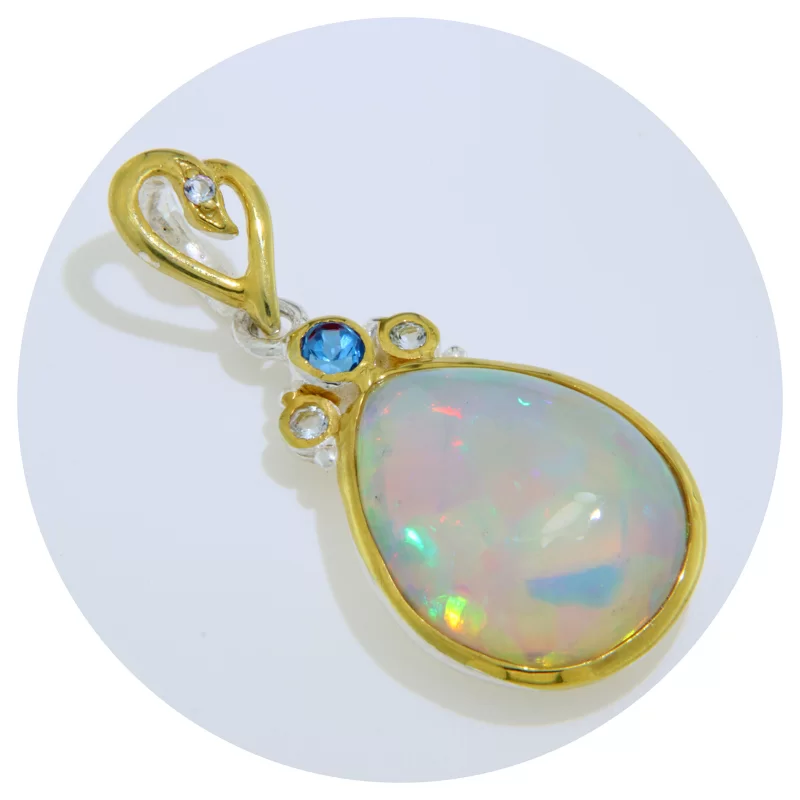 Pandantiv Argint 925 Accente Aurite Opal Topaz Naturale - Straluciri Magice