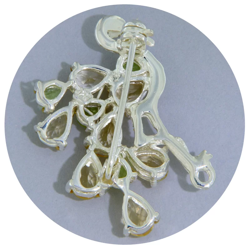 Brosa Argint 925 Accente Aurite Citrin Peridot Naturale - Eleganta Maiastra