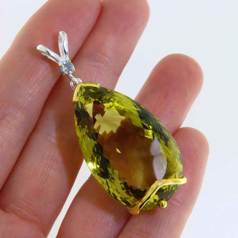 Pandantiv Argint 925 Accente Aurite Cuart Lemon Topaz Naturale - Masiv si Spectaculos