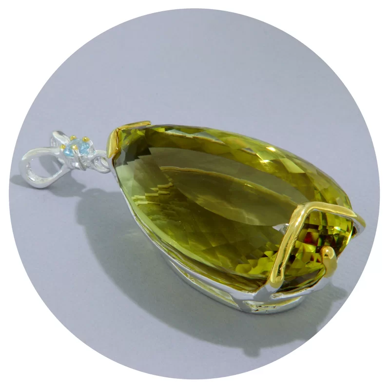 Pandantiv Argint 925 Accente Aurite Cuart Lemon Topaz Naturale - Masiv si Spectaculos
