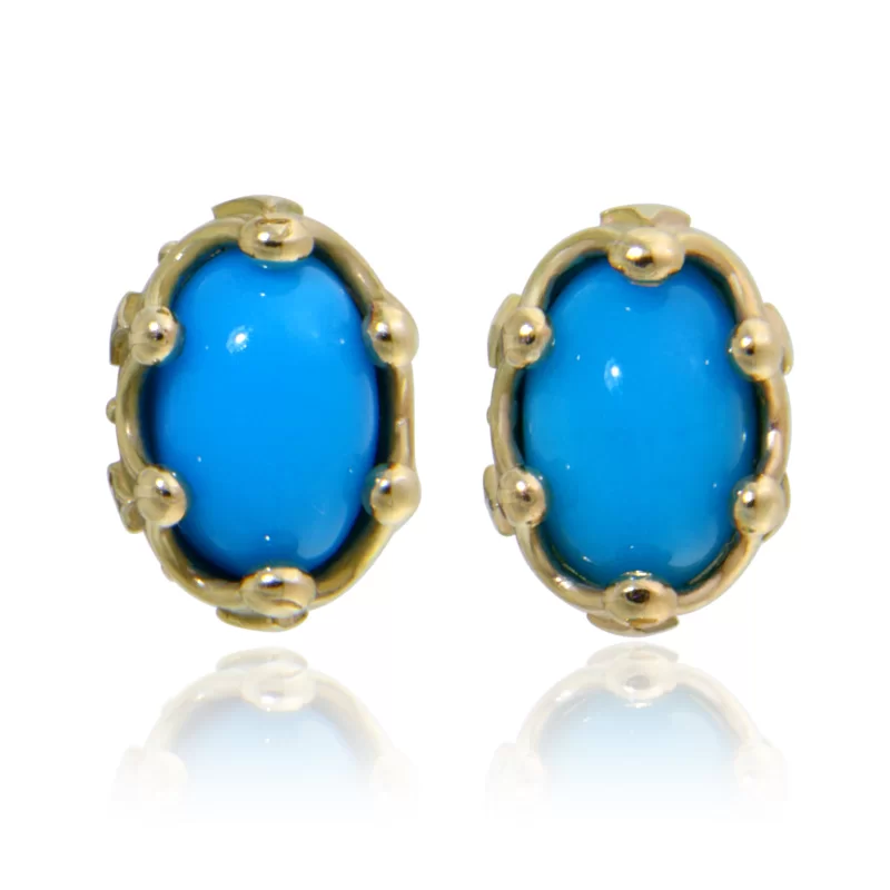 Cercei Stud Aur Galben 14 k Turcoaz Veritabil Peruzea - Stralucire si Protectie